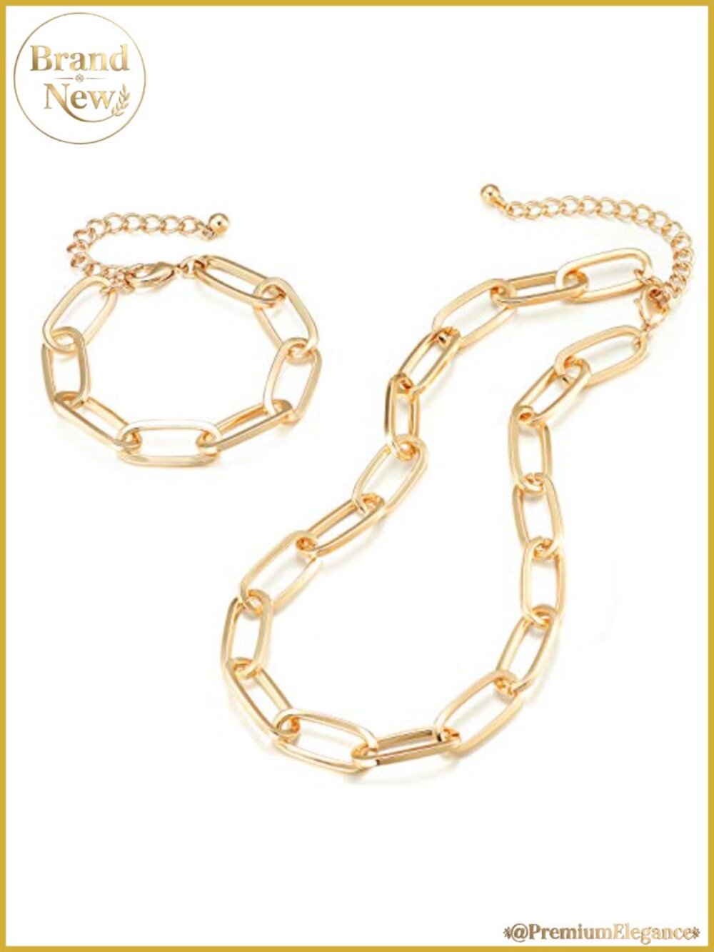 Chunky Paperclip Chain Necklace and Bracelet Set for Women Gold Plated
